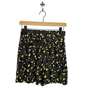 Zara Floral Flowy‎ Pull On Shorts Small Black Yellow